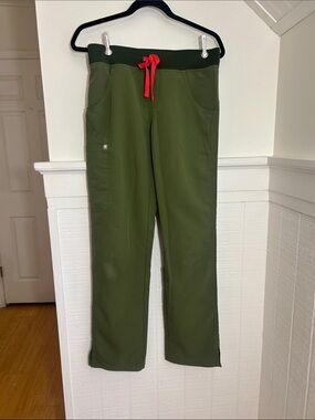 Figs Green Spruce Yoga Waistband Scrub Pants Womens size XS